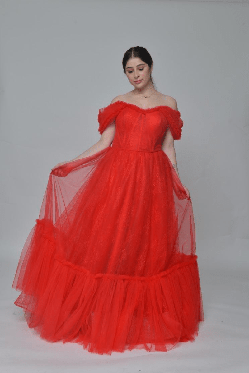 فستان دانتيل فرنسي وتل 5